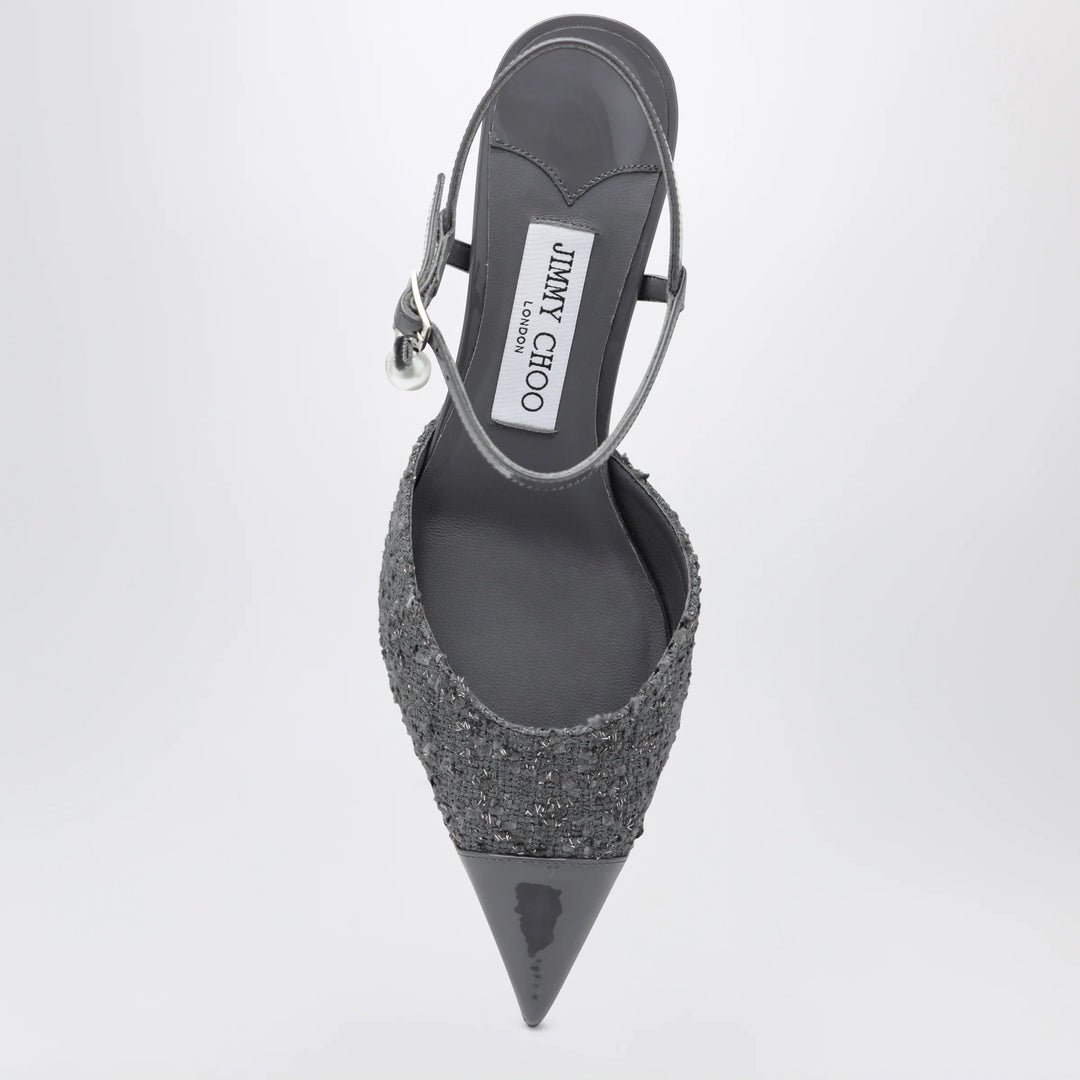 Jimmy Choo - Aren graphite leather and fabric slingbacks