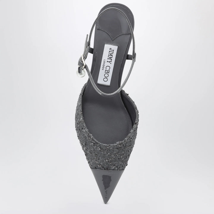 Jimmy Choo - Aren graphite leather and fabric slingbacks