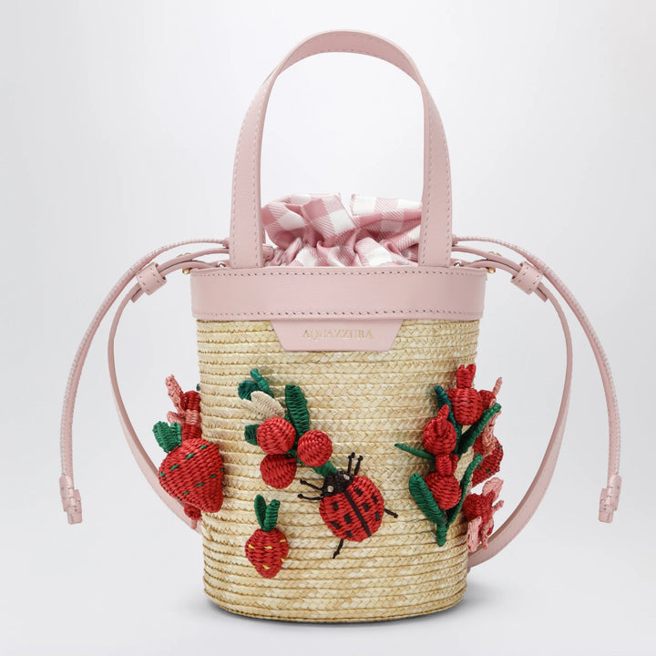 Aquazzura - Botanica mini bucket bag in raffia and leather