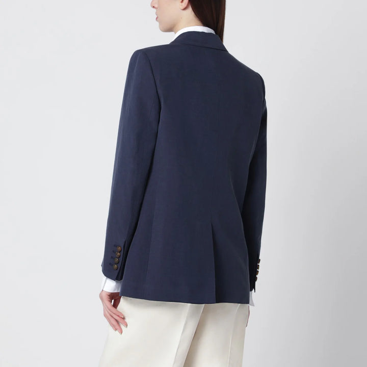 Blazé Milano - Navy blue double-breasted jacket in linen and silk