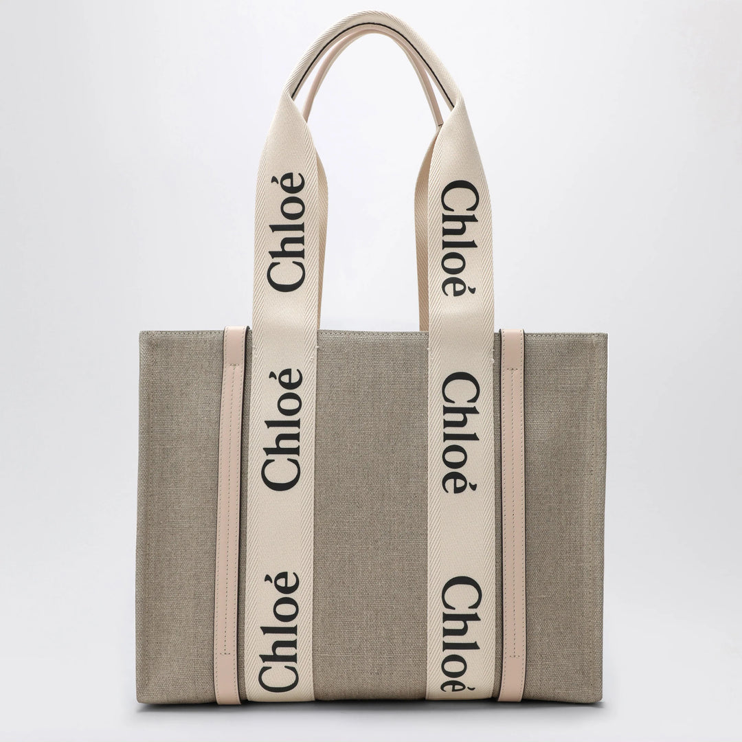 Chloé - Medium Woody tote bag in beige canvas