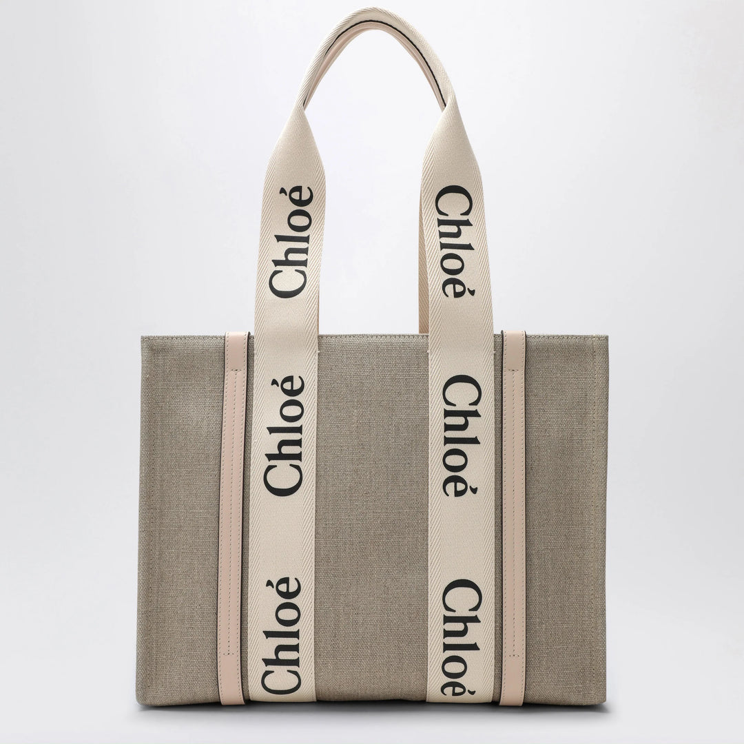 Chloé - Medium Woody tote bag in beige canvas