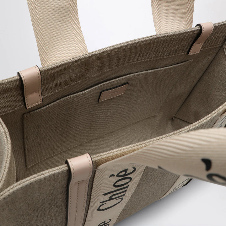 Chloé - Medium Woody tote bag in beige canvas
