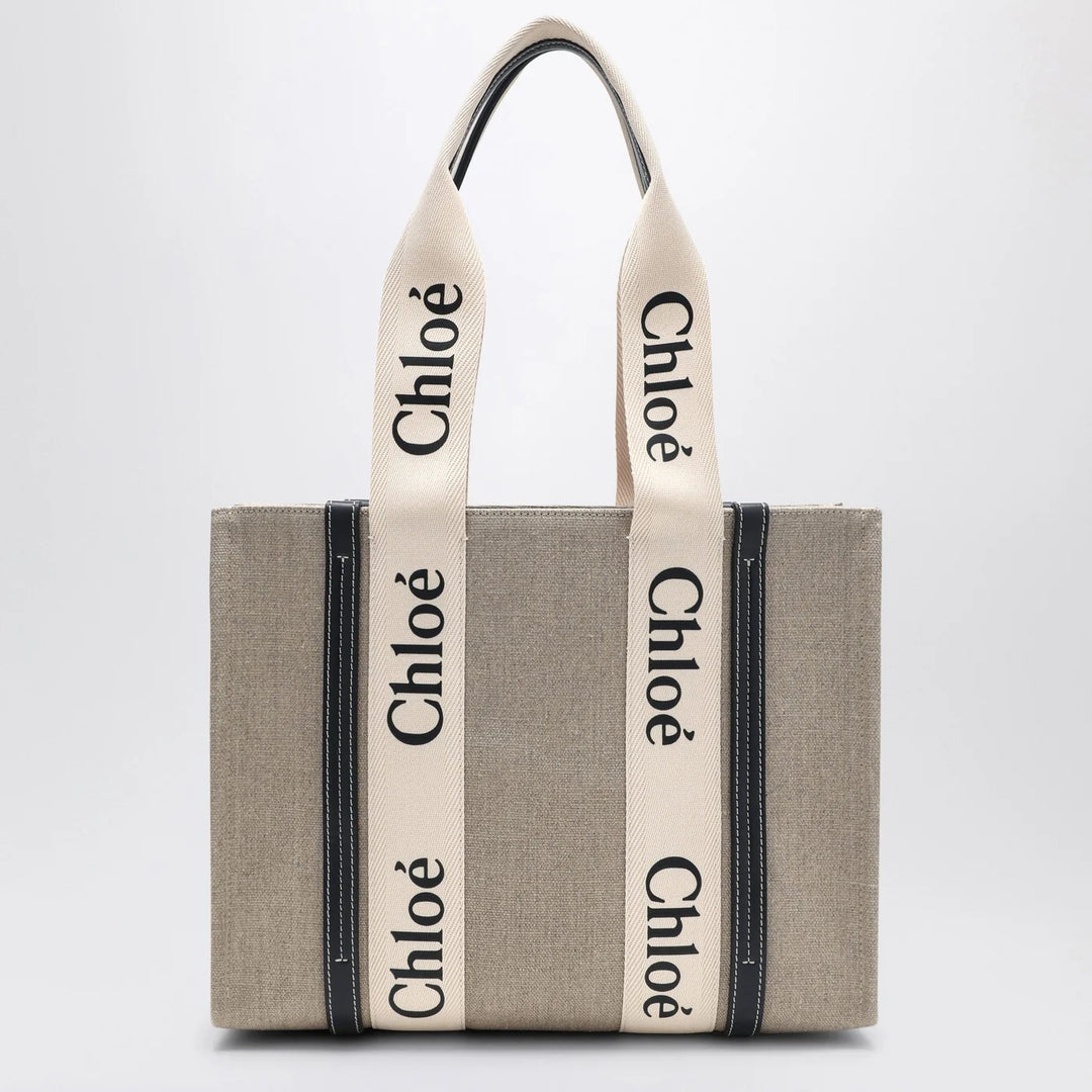 Chloé - Medium Woody tote bag in beige canvas