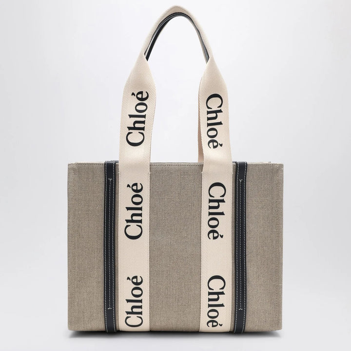 Chloé - Medium Woody tote bag in beige canvas