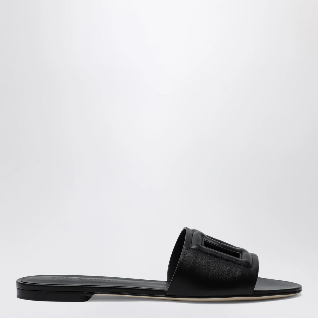 Dolce&amp;Gabbana - Black leather slides with DG logo