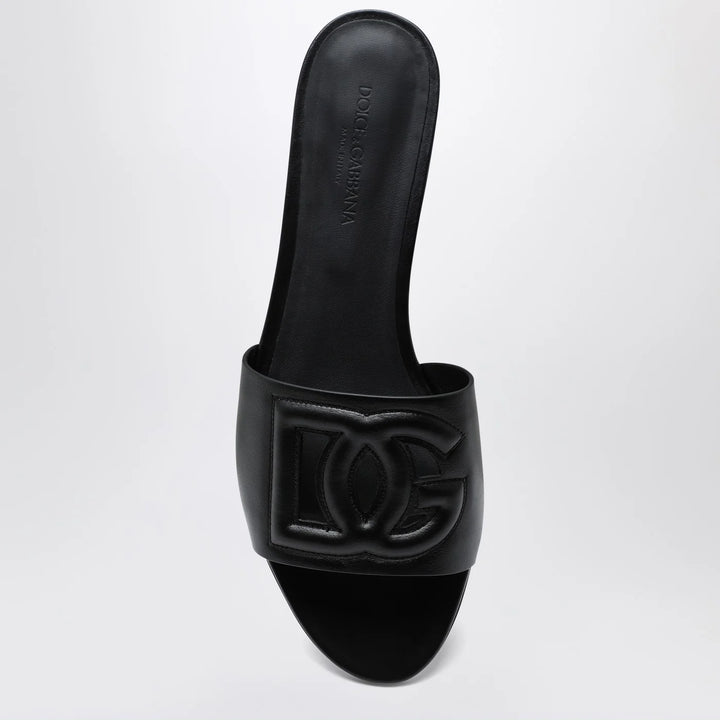Dolce&amp;Gabbana - Black leather slides with DG logo