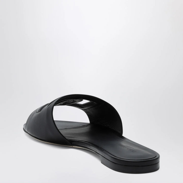 Dolce&amp;Gabbana - Black leather slides with DG logo