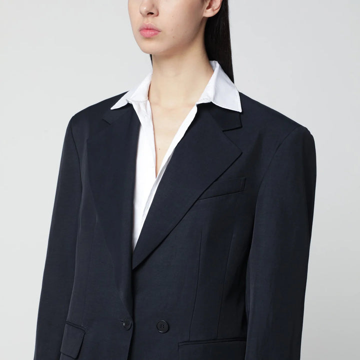 P.A.R.O.S.H. - Blue linen-blend single-breasted jacket