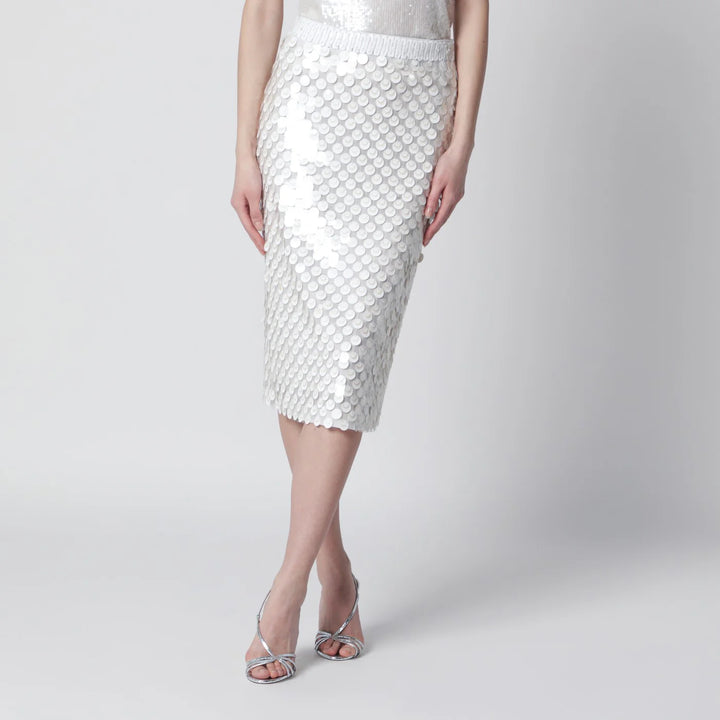 P.A.R.O.S.H. - Cream sequin pencil skirt