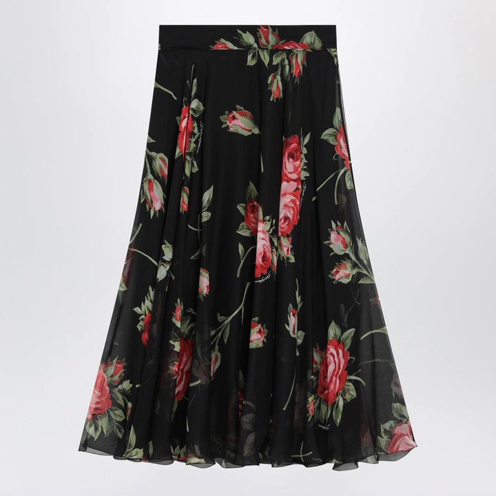 Dolce&amp;Gabbana - Chiffon circle skirt with bouquet rose print, black