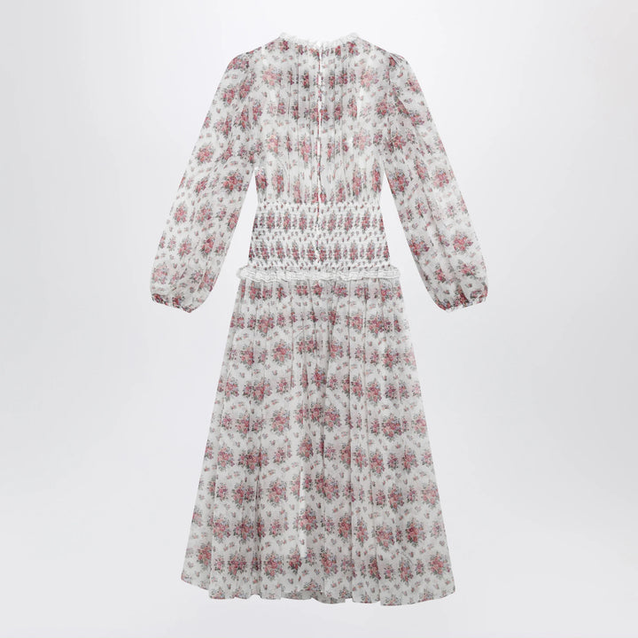 Dolce&amp;Gabbana - Long chiffon dress with floral bouquet print, white