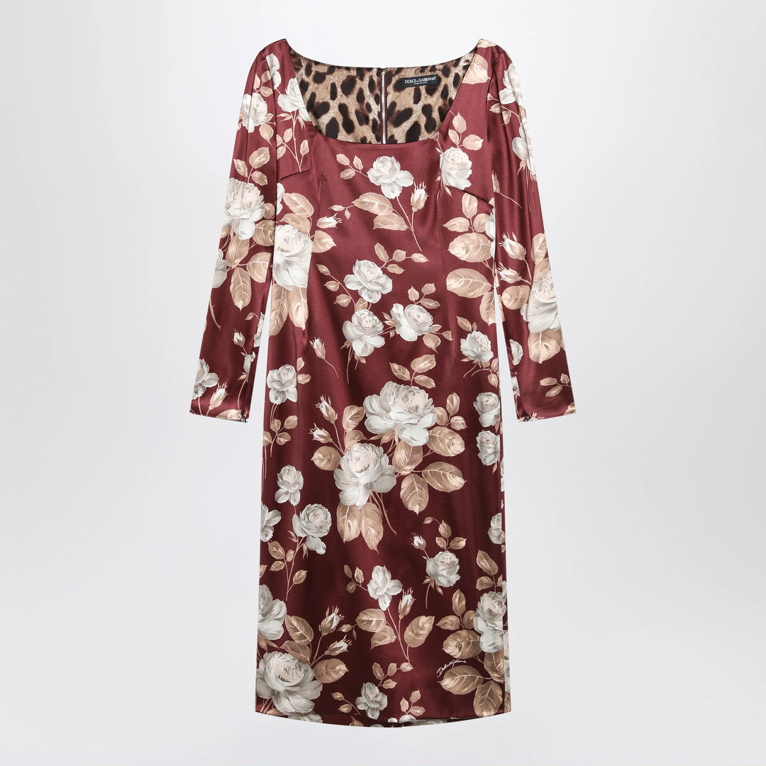 Dolce&amp;Gabbana - Burgundy satin dress with floral print