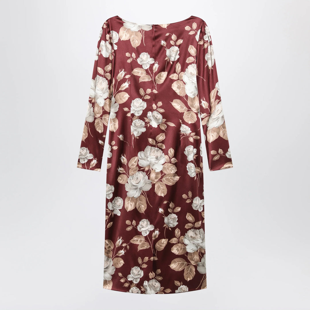 Dolce&amp;Gabbana - Burgundy satin dress with floral print