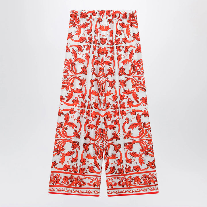 Dolce&amp;Gabbana - Wide-leg maiolica-print silk pants in orange