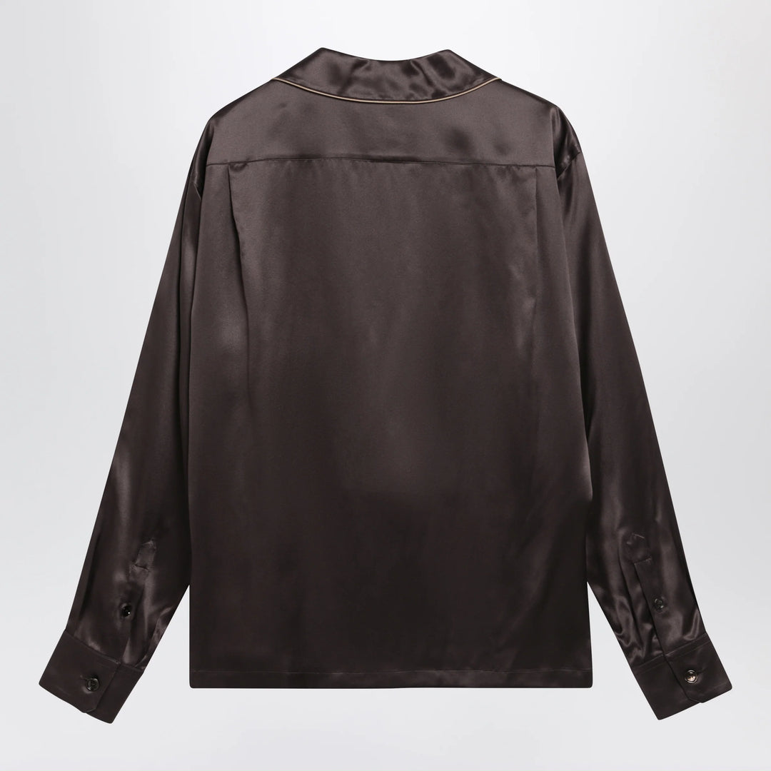 Dolce&amp;Gabbana - Vanity silk shirt with embroidered logo in brown/grey