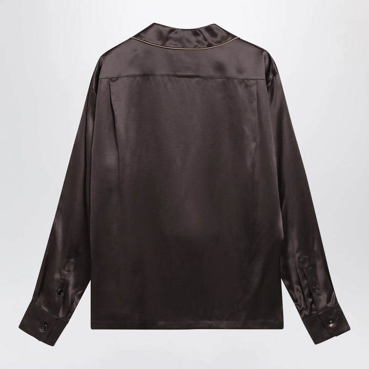 Dolce&amp;Gabbana - Vanity silk shirt with embroidered logo in brown/grey