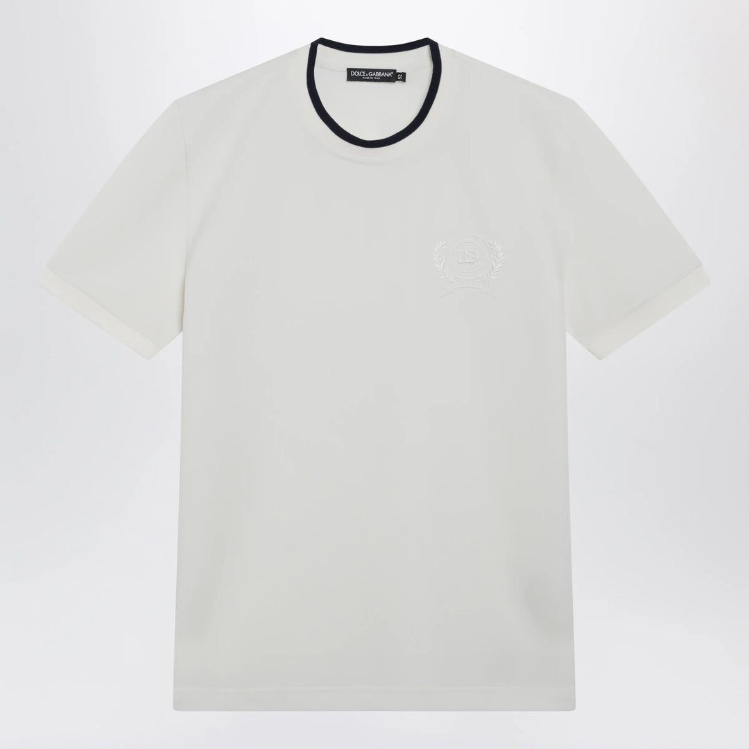 Dolce&amp;Gabbana - White technical piqué cotton T-shirt with embroidery