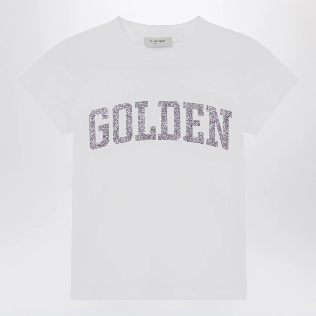 Golden Goose - White T-shirt with Glitter Logo