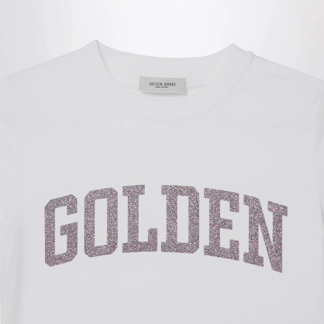 Golden Goose - White T-shirt with Glitter Logo