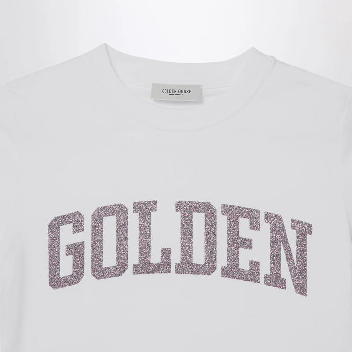 Golden Goose - White T-shirt with Glitter Logo