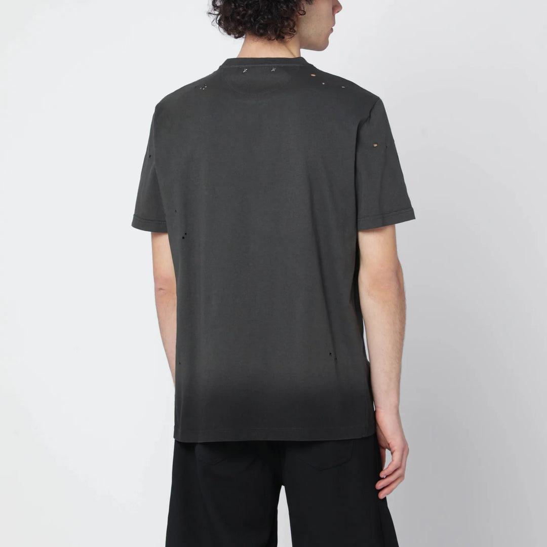 Golden Goose - Vintage-effect anthracite T-shirt with perforated heart