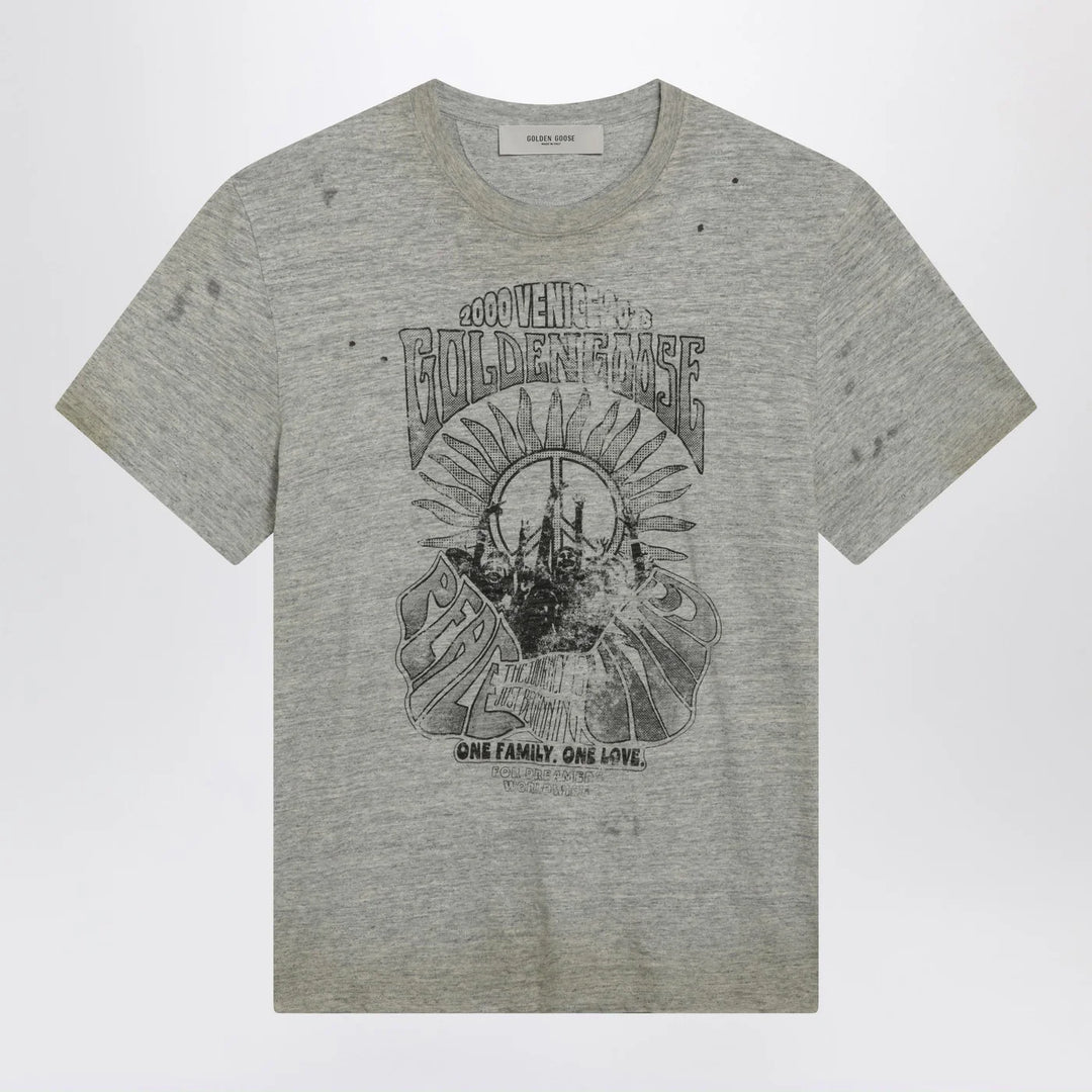Golden Goose - Grey vintage-effect T-shirt with print