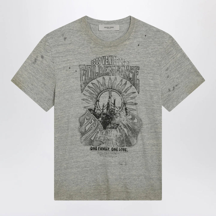 Golden Goose - Grey vintage-effect T-shirt with print