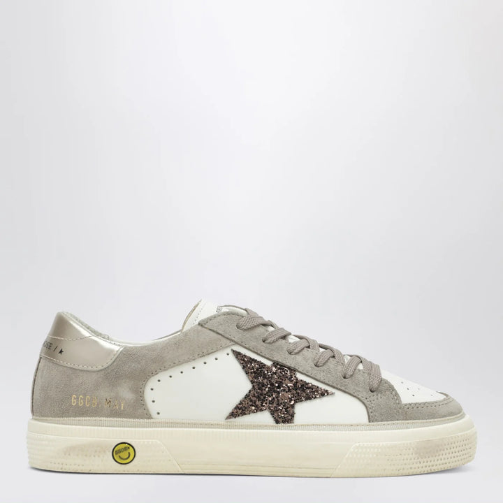 Golden Goose - White/taupe May Sneakers with glitter star