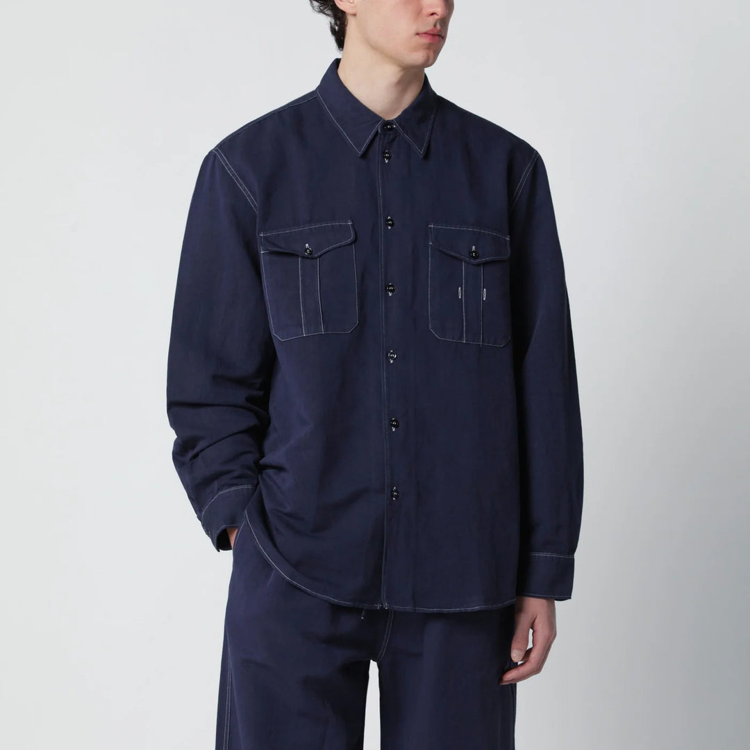 STUDIO NICHOLSON - Louro shirt indigo blue in cotton and linen