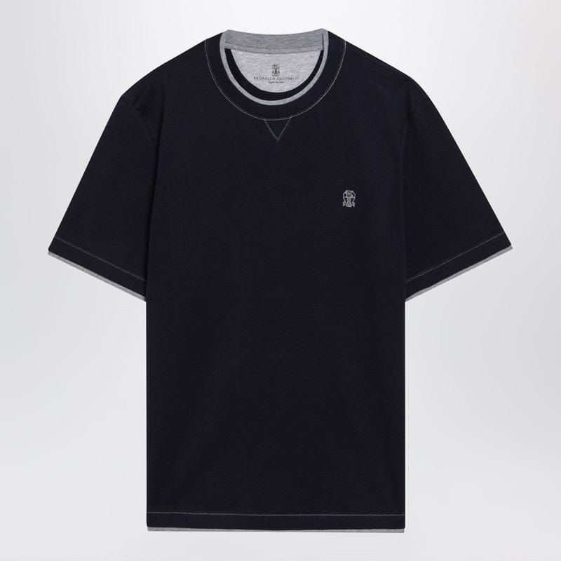Shirts & Tops Brunello Cucinelli - Navy blue T-shirt with faux layering - L Brand