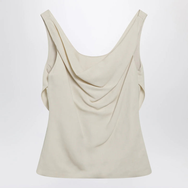 Brunello Cucinelli - Cream-colored top in Fluid viscose and linen twill