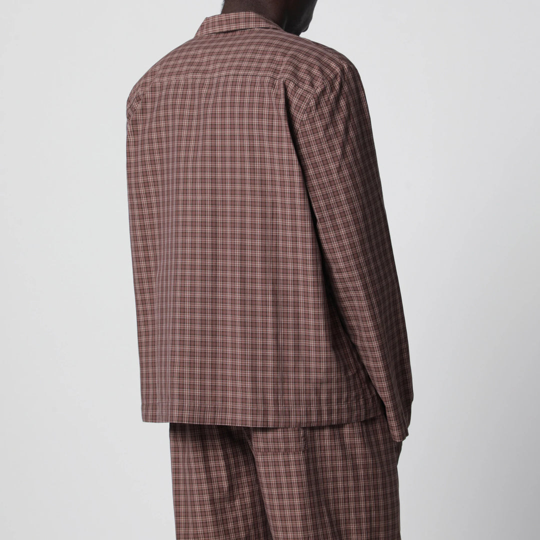 Tekla - Serra-colored cotton pajama shirt with check pattern