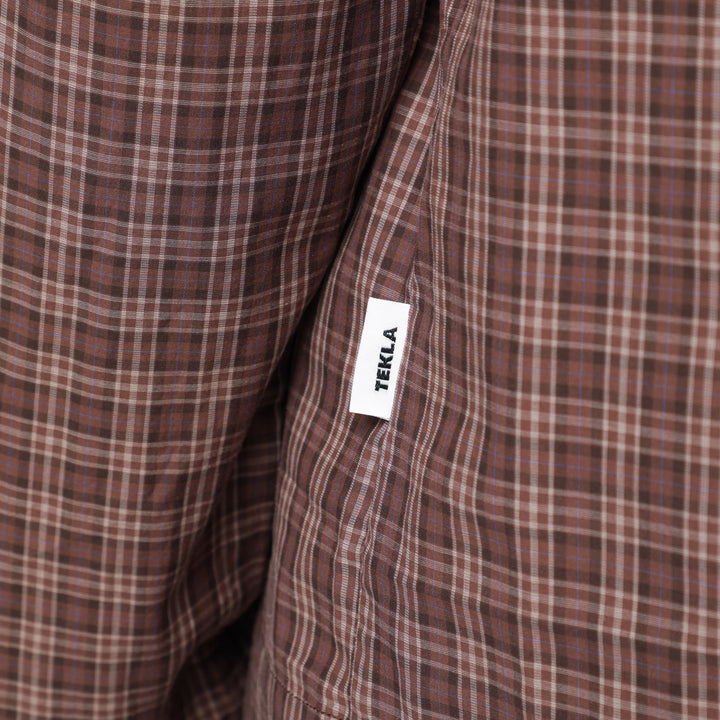 Tekla - Serra-colored cotton pajama shirt with check pattern