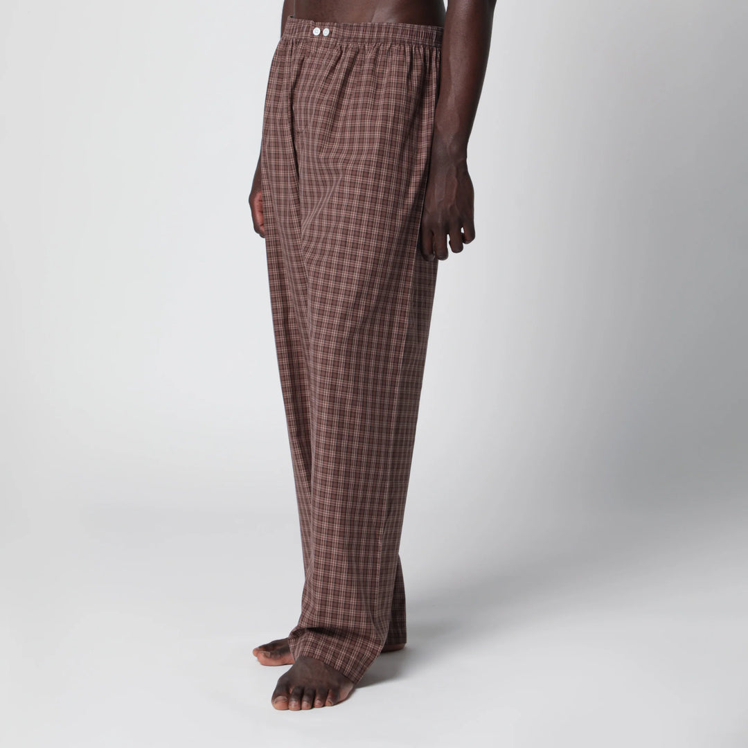 Tekla - Serra-colored cotton pajama pants with check pattern