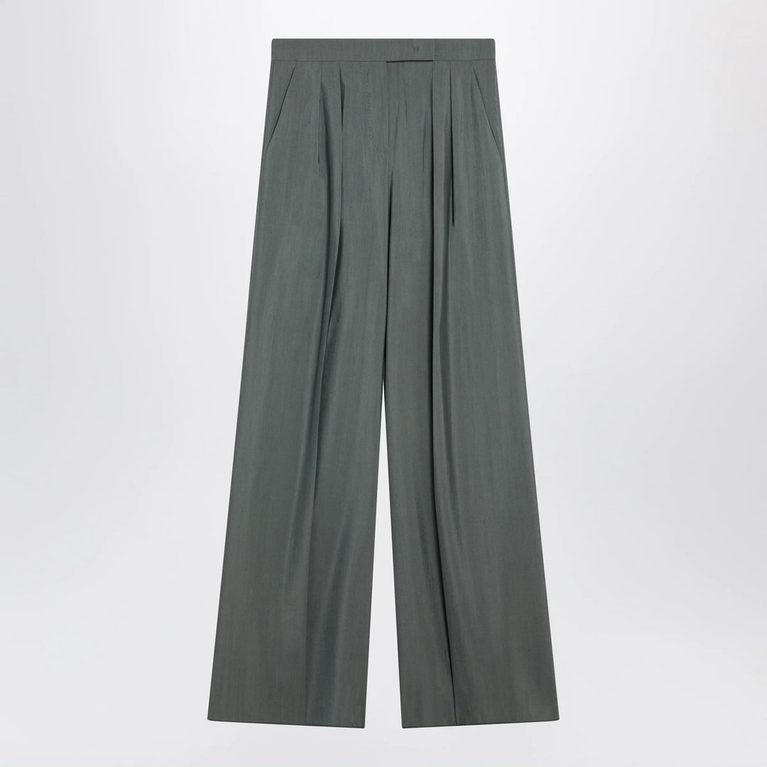 Max Mara - Dark green wide trousers in wool and silk