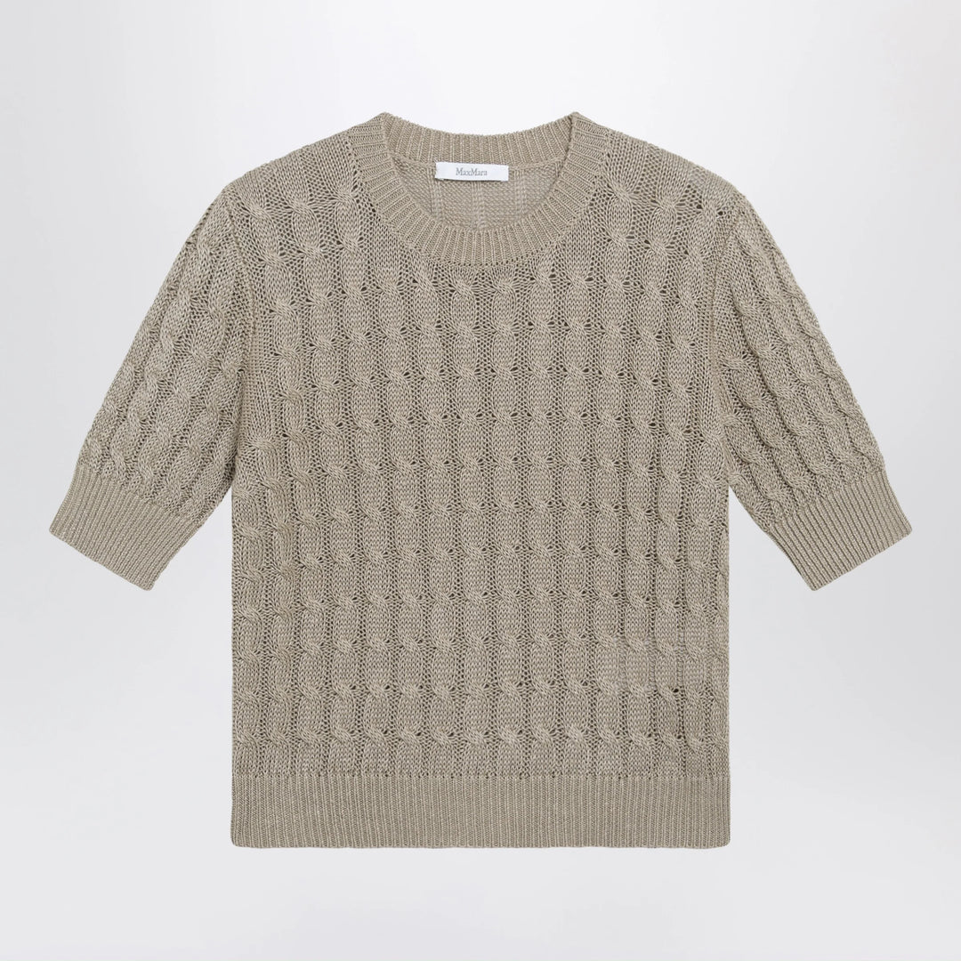 Max Mara - Cable-knit linen crewneck sweater in brown