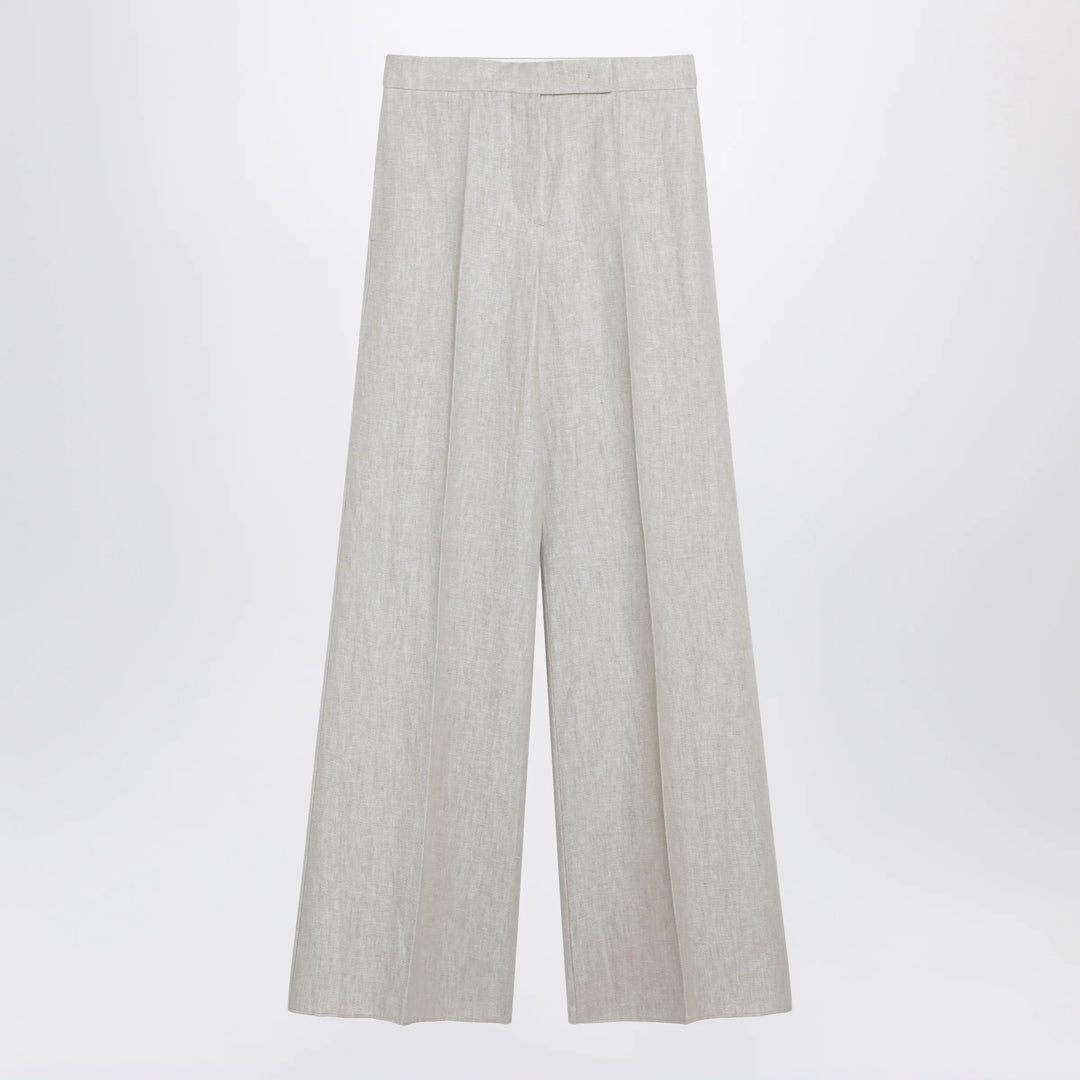 Max Mara - Wide-leg trousers in brown/grey linen drill