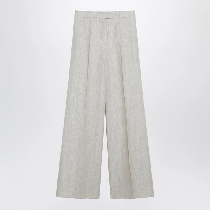 Max Mara - Wide-leg trousers in brown/grey linen drill