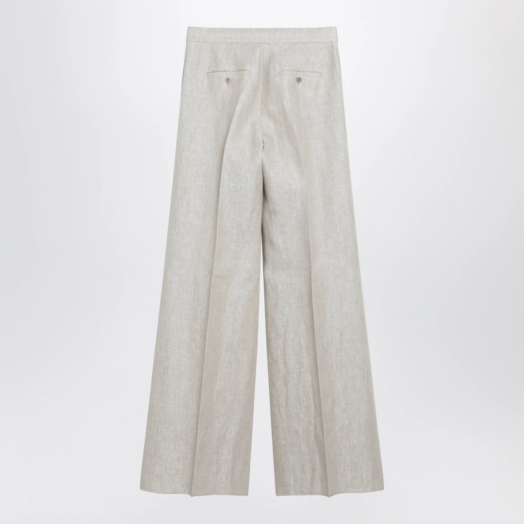 Max Mara - Wide-leg trousers in brown/grey linen drill