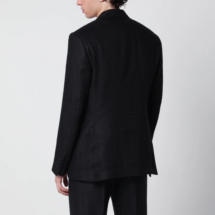 Lardini - Single-Breasted Black Linen Jacket
