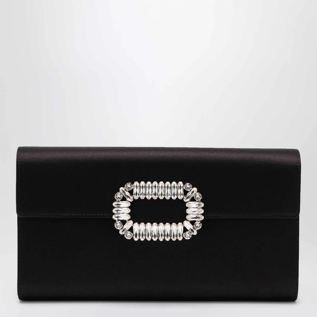 ROGER VIVIER - Black satin pochette with Sexy Choc buckle