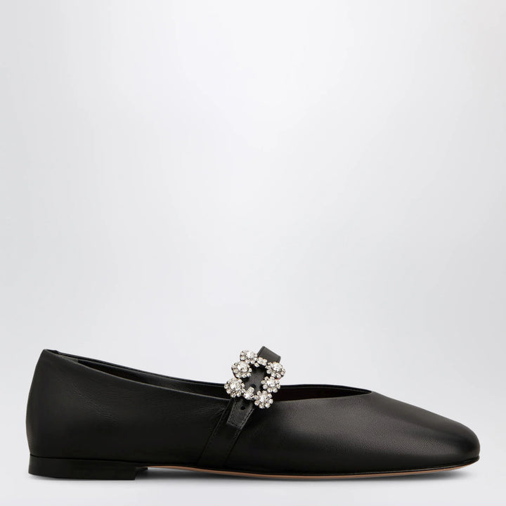 ROGER VIVIER - Black leather Efflorescence ballet flats with a strap