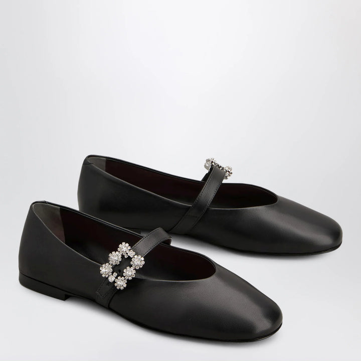 ROGER VIVIER - Black leather Efflorescence ballet flats with a strap