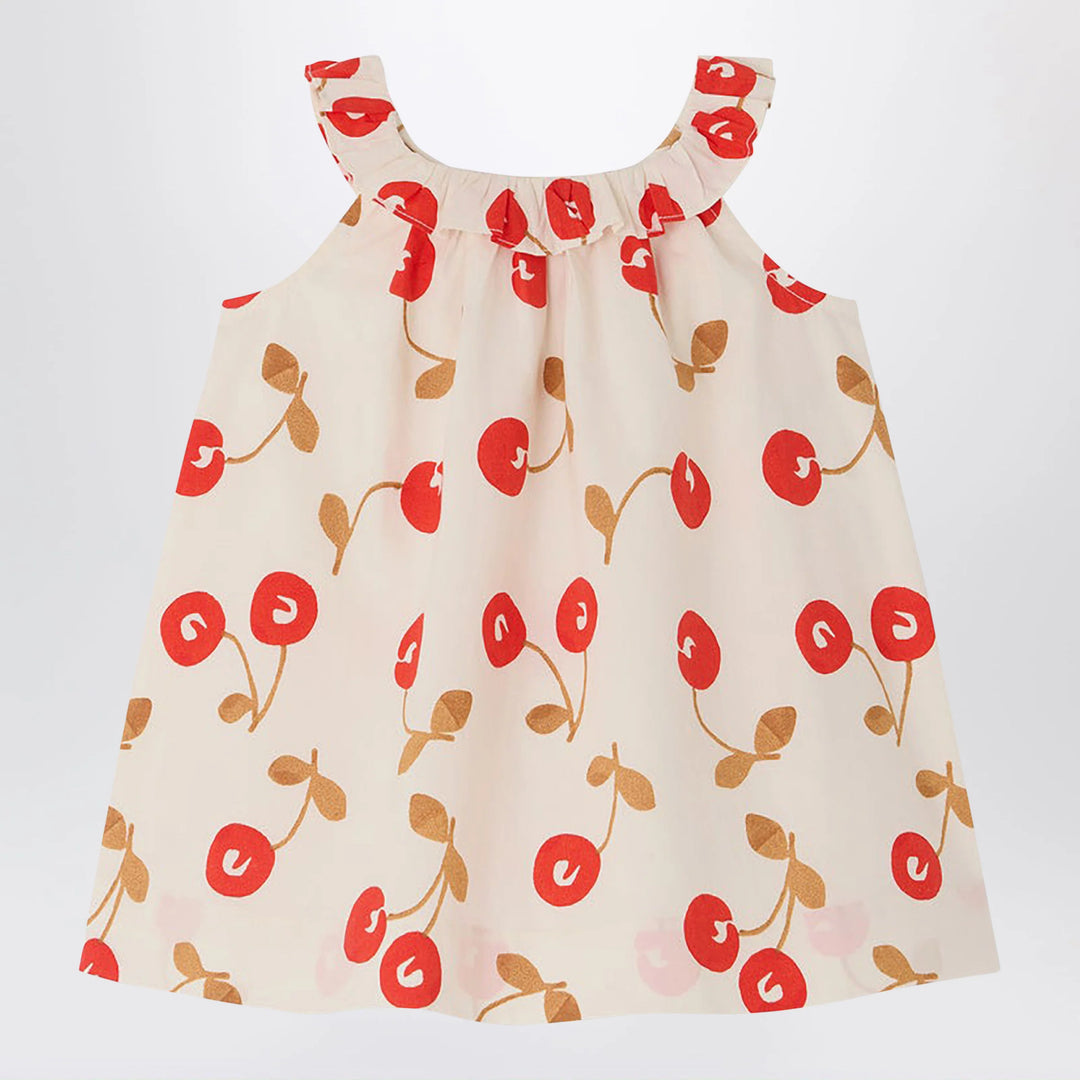 Bonpoint - Niniki écru dress with cherry print and ruffles