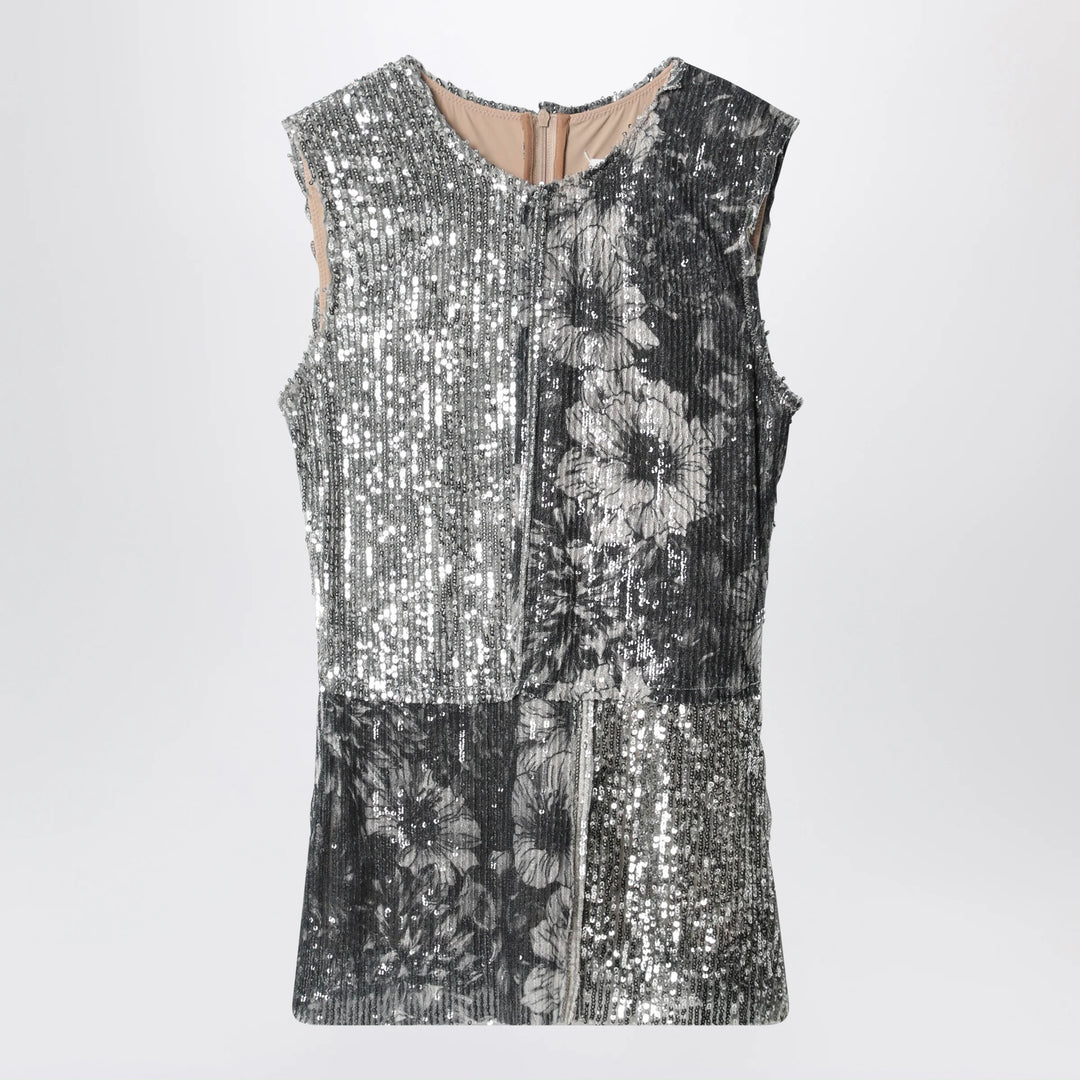 Maison Margiela - Floral sequin sleeveless top in ice blue