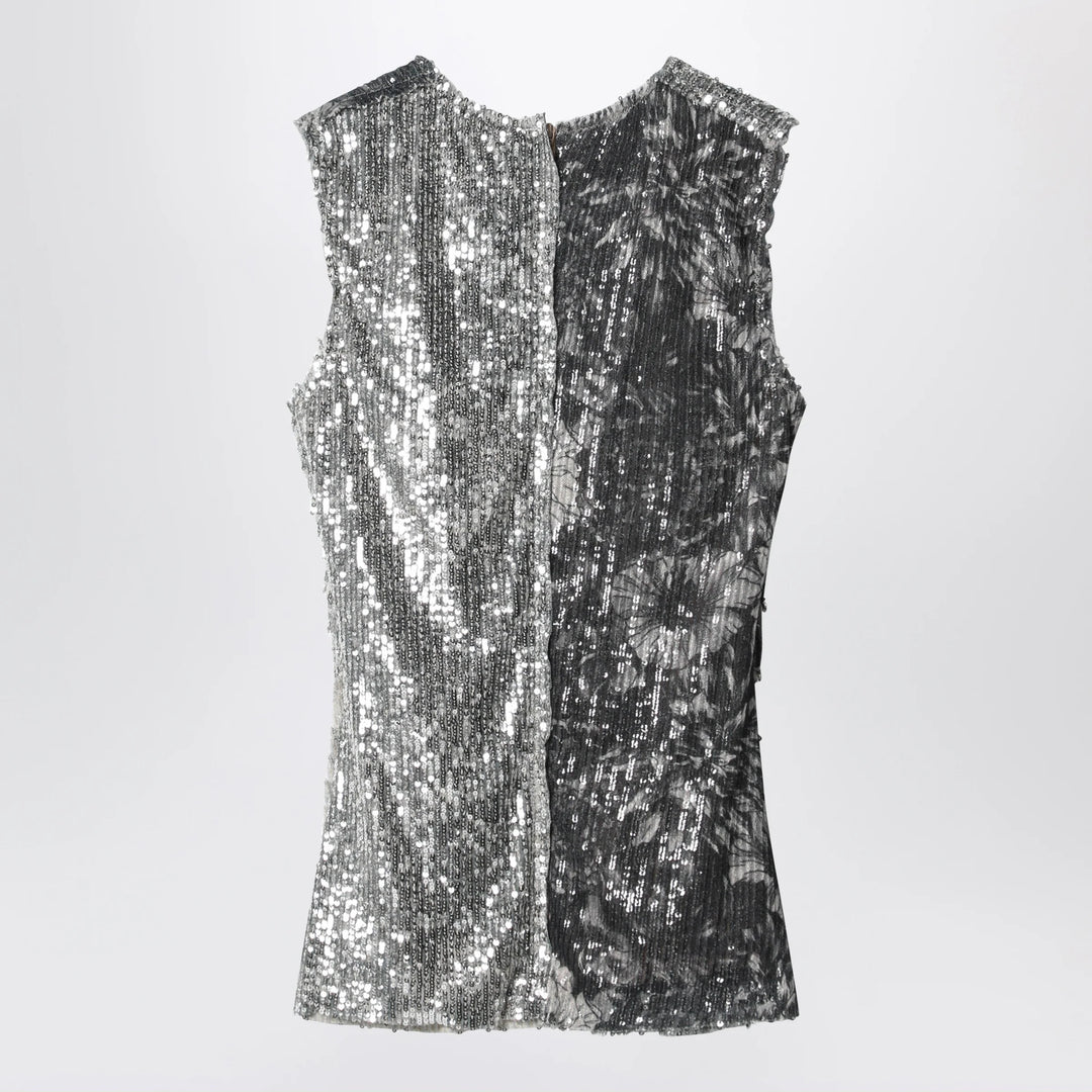 Maison Margiela - Floral sequin sleeveless top in ice blue
