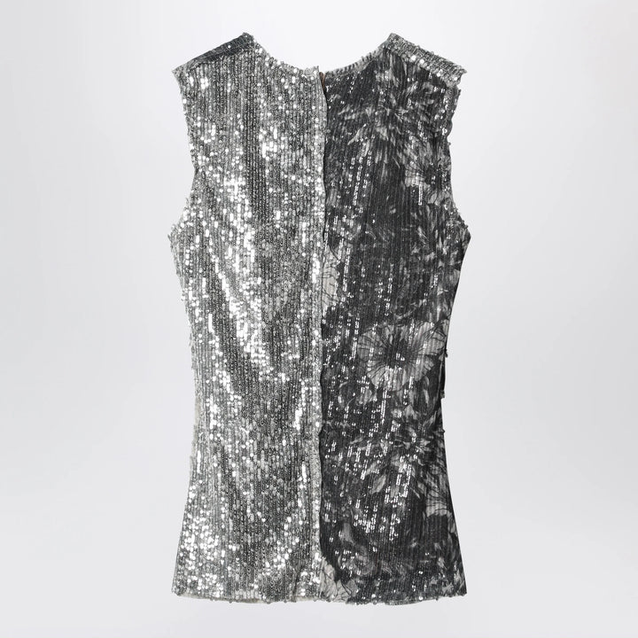 Maison Margiela - Floral sequin sleeveless top in ice blue