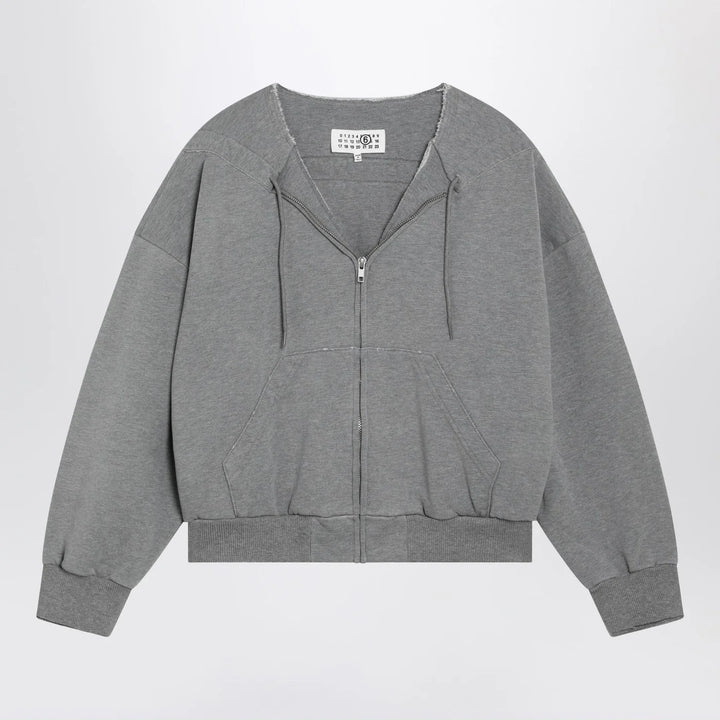 MM6 Maison Margiela - Felpa con zip e coulisse in cotone grigia