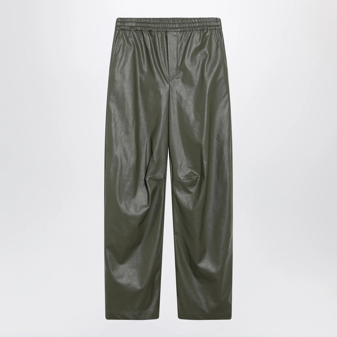 MM6 Maison Margiela - Khaki green wide-leg trousers in faux leather